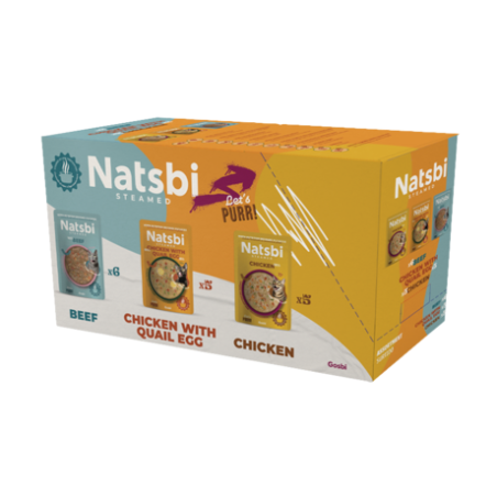 Natsbi Cat Steamed Surtido Chicken & Egg Quail & Beef (16x80gr)