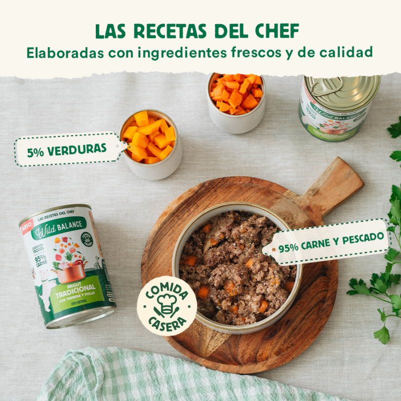 Wild Balance Lata de Ragut tradicional de Ternera y Pollo para perros 400g