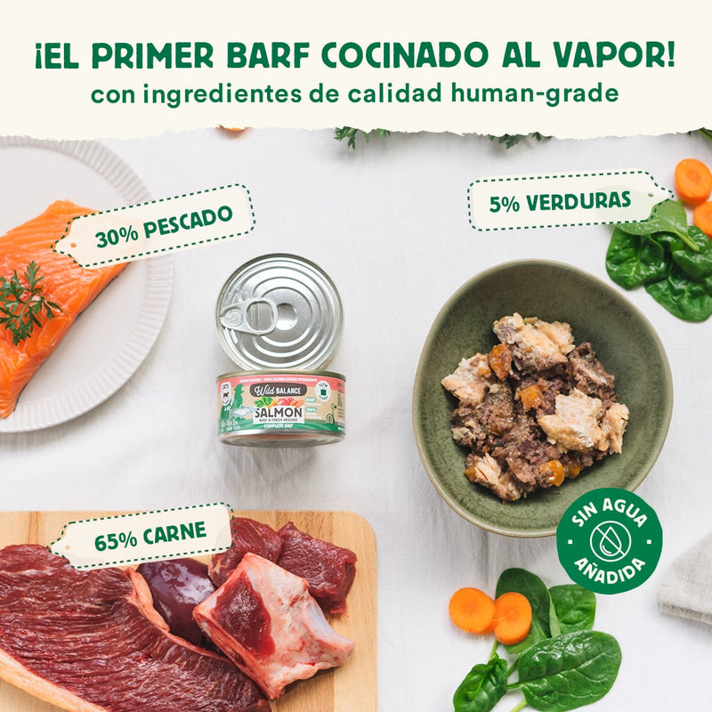 Wild balance Lata de Salmón y Ternera para gatos 120g - Filosofía BARF