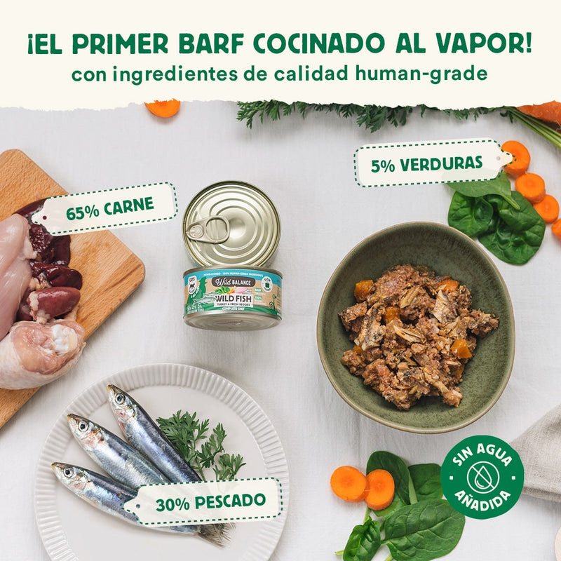 Wild balance Lata de Pescado y Pavo para gatos 120g - Filosofía BARF