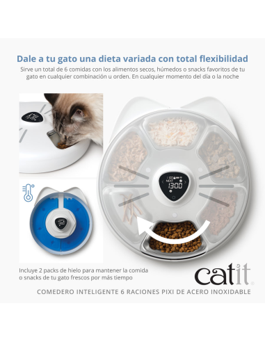 Comedero Inteligente 6 Raciones con Bandeja de Acero Inoxidable Catit PIXI