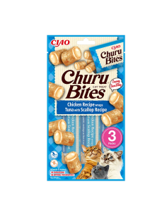 Churu bites receta de atún y vieira en envoltura de poll para Gatos
