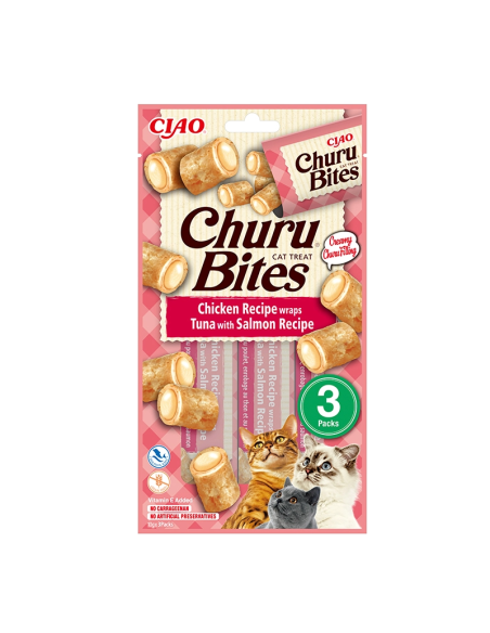 Churu bites receta de atún y salmón en envoltura de pollo para Gatos