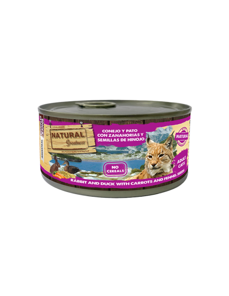 Natural Greatness Lata de Conejo Pato Zanahorias Semillas de Hinojo para Gatos