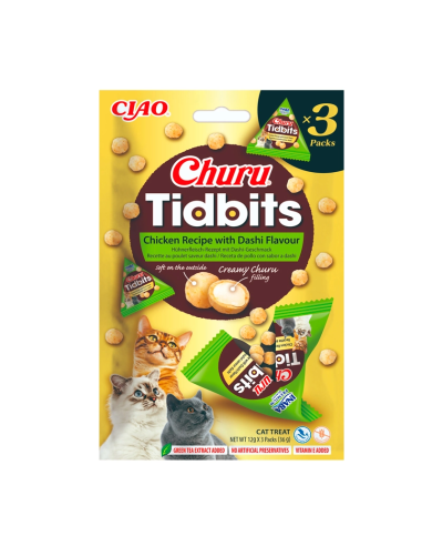 Churu Snack Tidbits de pollo con sabor a dashi para gatos
