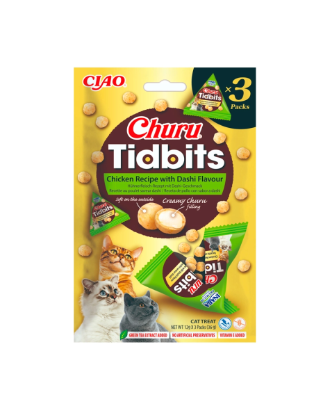 Churu Snack Tidbits de pollo con sabor a dashi para gatos