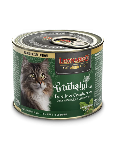 Leonardo Superior Lata Pavo con Trucha y Arándano Rojo para Gatos 200gr
