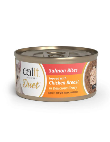 Dúo de Salmón con Pollo carne con toppings para gatos Catit Cuisine Duet 75gr
