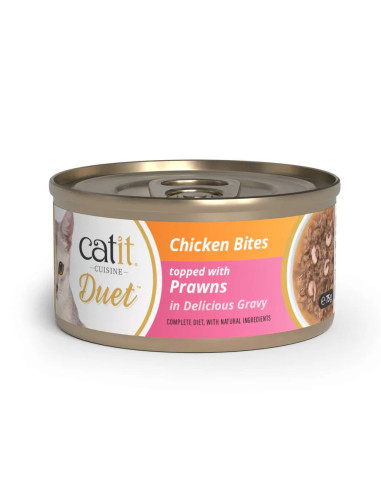 Dúo de Pollo con Gambas carne con toppings para gatos Catit Cuisine Duet 75gr