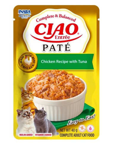 Churu gato entree paté receta de pollo con atún 40g